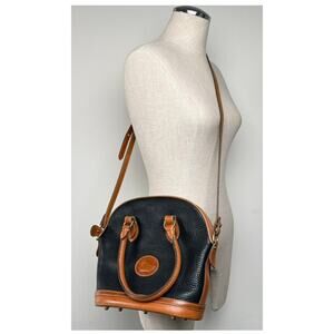 Vintage 90s Dooney & Bourke AWL Norfolk Case Satchel Black British Tan Leather